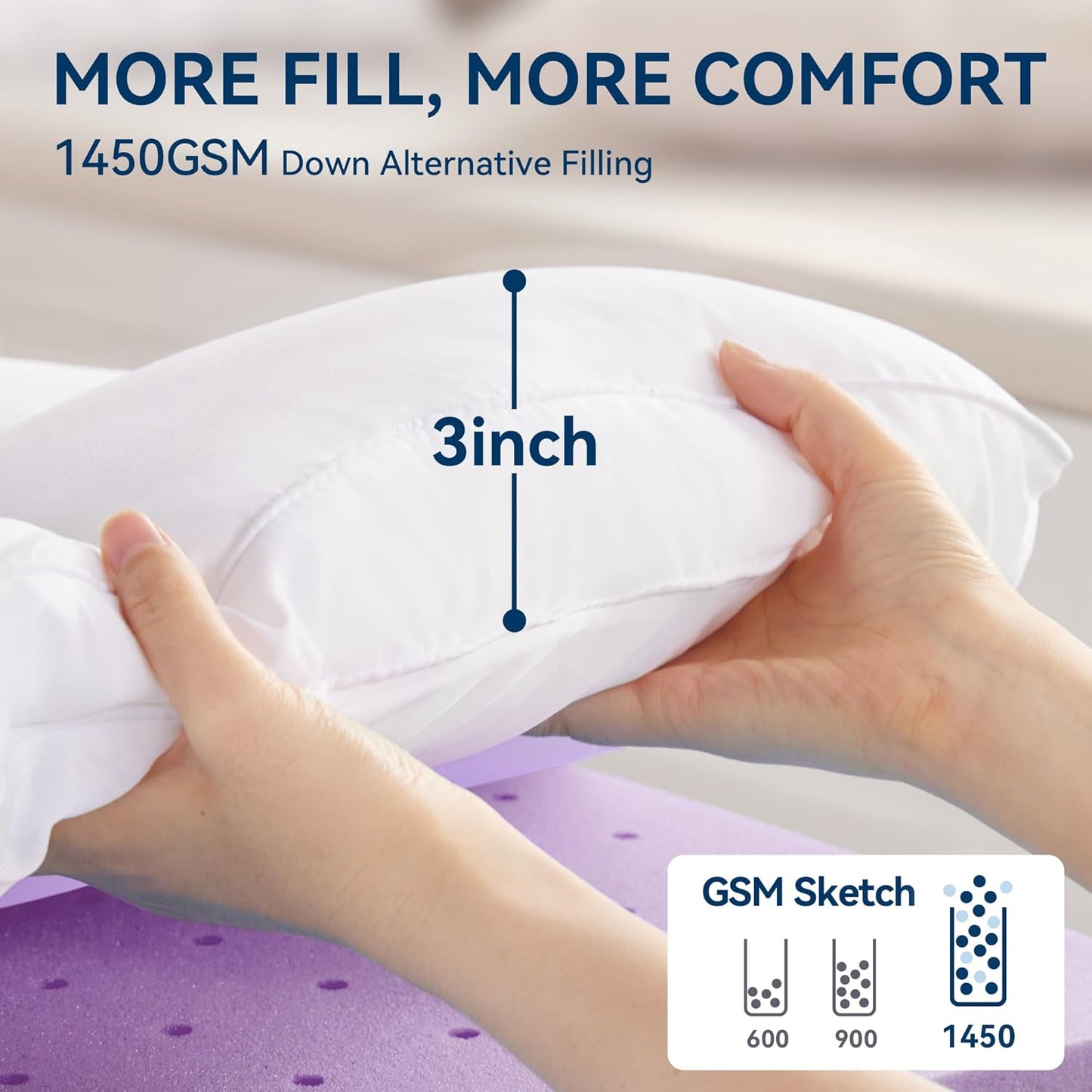 BDEUS Dual Layer 5 Inch Memory Foam Mattress Topper King Size, 2 Inch Gel Memory Foam Plus 3 Inch 1450 GSM Down Alternative Quilted Pillow Top Mattress Pad Cover,White
