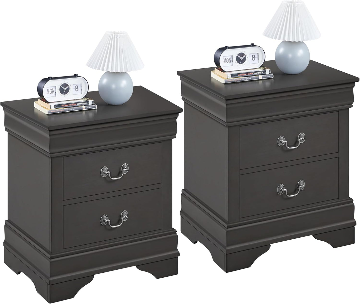 Yaheetech Fully-Assembled Nightstands Set of 2, 2-Drawer Nightstands Large Classic Bedside Tables with Storage, Wooden Painted Storage Cabinet for Bedroom, 21.5" L×16" W×24.5" H, Rustic Gray