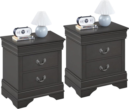 Yaheetech Fully-Assembled Nightstands Set of 2, 2-Drawer Nightstands Large Classic Bedside Tables with Storage, Wooden Painted Storage Cabinet for Bedroom, 21.5" L×16" W×24.5" H, Rustic Gray
