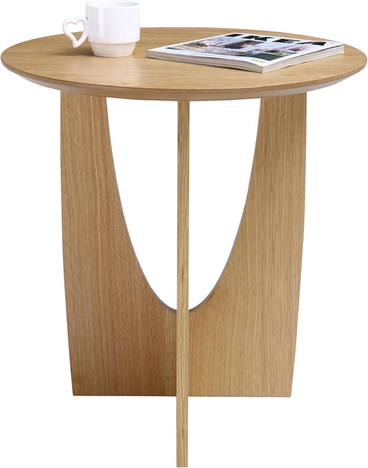 Get Set Style Round End Table Accent Side Table Circle Wood Corner Table Small Modern Coffee Table for Living Room or Bedroom Nightstand (Natural Finish)