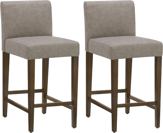 CHITA Counter Height Bar Stools Set of 2, 27" H Seat Height Upholstered Barstools, PU Leather in Stone Grey