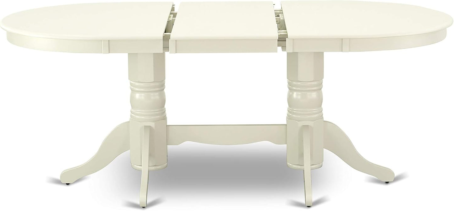 East West Furniture VAAD5-LWH-LC 5 Piece Dining Room Furniture Set Includes an Oval Kitchen Table with Butterfly Leaf and 4 Faux Leather Upholstered Dining Chairs, 40x76 Inch, Linen White