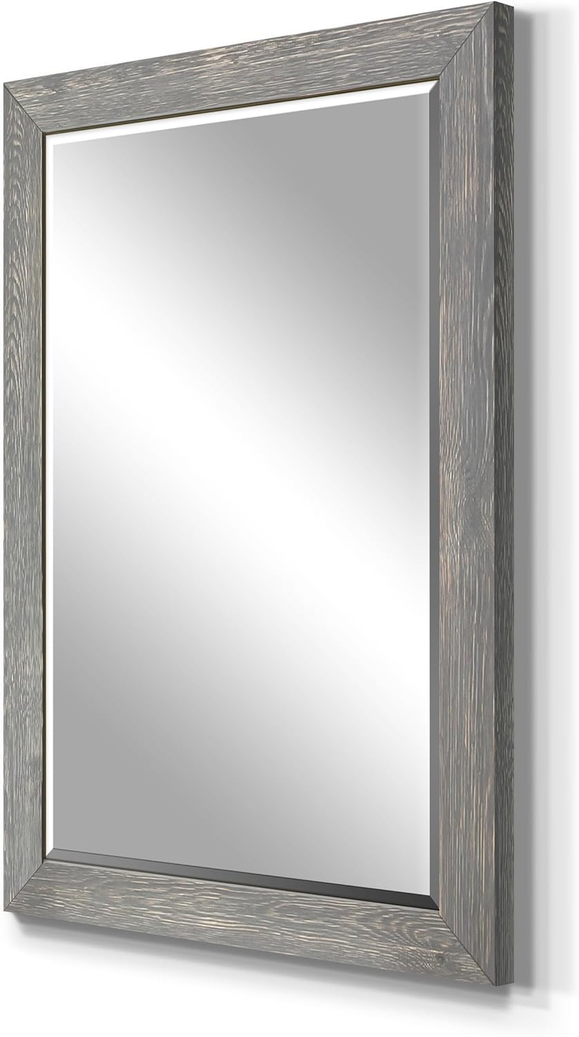 Gray Rustic Mirror Rectangular Barnwood Framed Wall Mirror for Home Decor, Vertical or Horizontal Hanging, 41x29