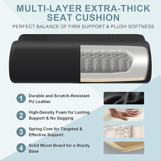 Executive Office Chair, High Back Ergonomic Comfy Desk Chair with Padded Flip-up Armrests and Wheels, PU Leather Heavy Duty Computer Swivel Rolling Task Chair for Home Office, Adults, Black