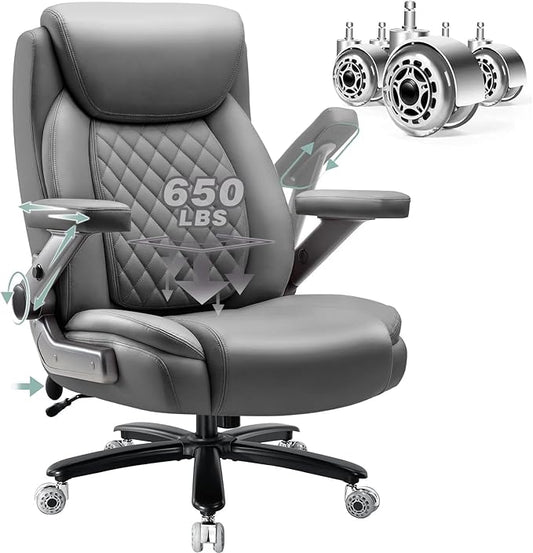 650LBS Large Heavy Duty Office Chair with 5D Flip Arms,Comfy Big and Tall Executive Office Desk Chair with Pocket Spring Cushion,High Back Computer Chair with Lumbar Support,Dual Rubber Wheel