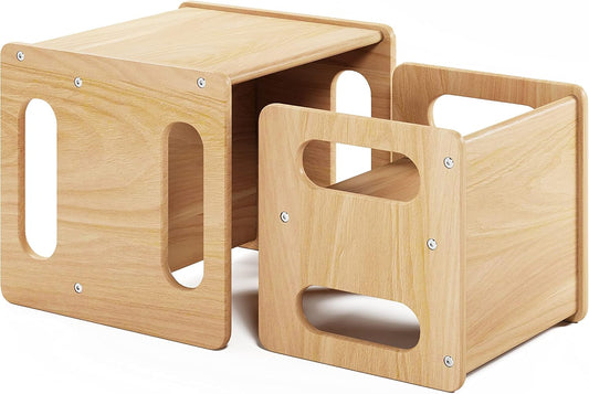 Montessori Weaning Table and Chair Set,Real Hardwood, Desk for Toddler Reading,Snack Time,Playroom,Activity Cube,Step Stool,1-3 Year Old Kids Montessori Furniture