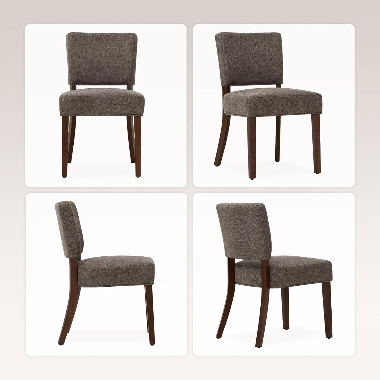 COLAMY Mid Century Modern Dining Chairs Set of 2, Upholstered Kitchen Chairs with Back, Farmhouse Fabric Side Dining Room Chairs with Wood Legs for Dining Room Kitchen Restaurant, Brown