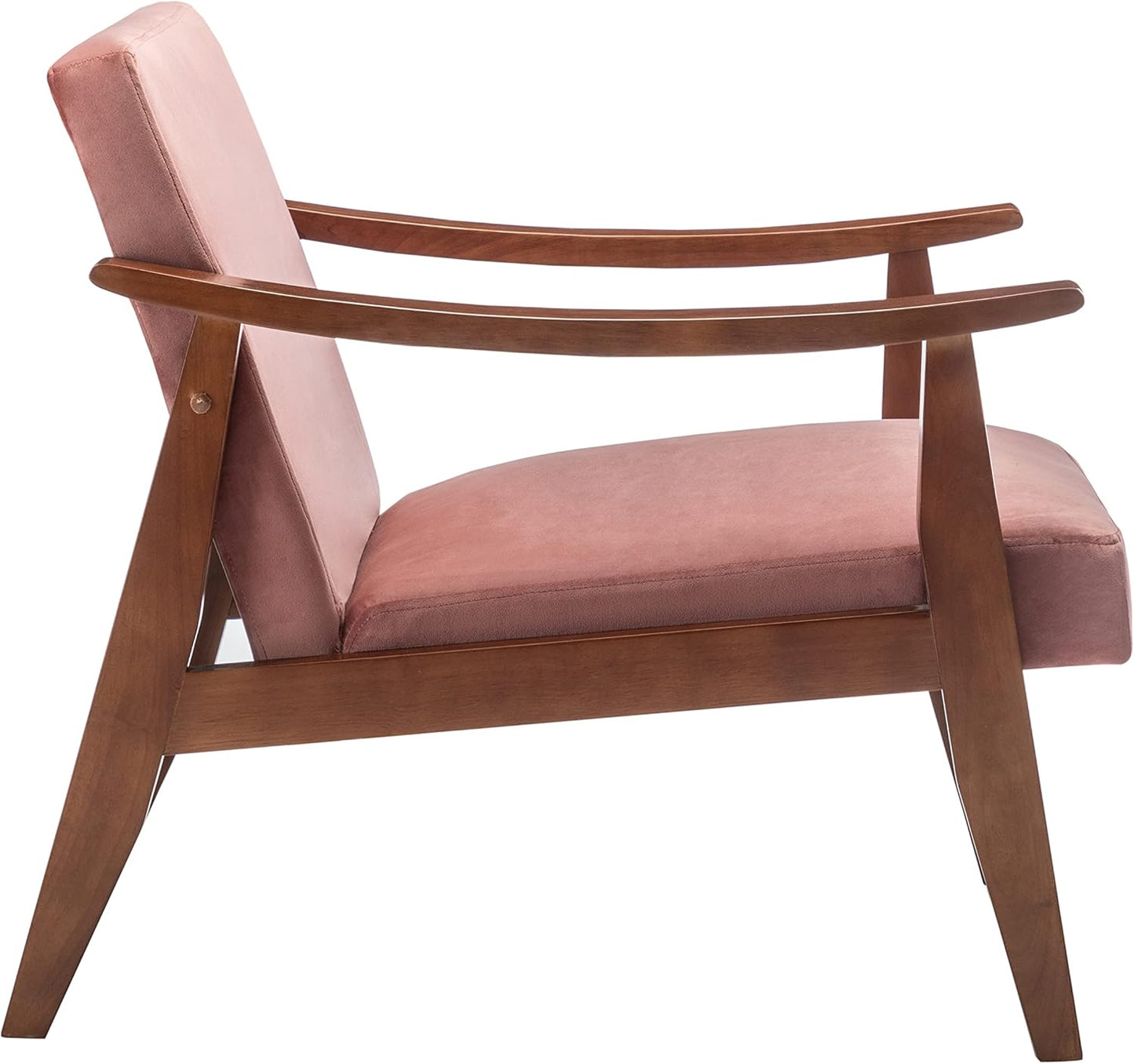 Container Furniture Direct Accent Chair with Velvet Upholstery and Solid Wood Frame, Classic Mid-Century Modern Living Room Furniture for Extra Seating, Rose