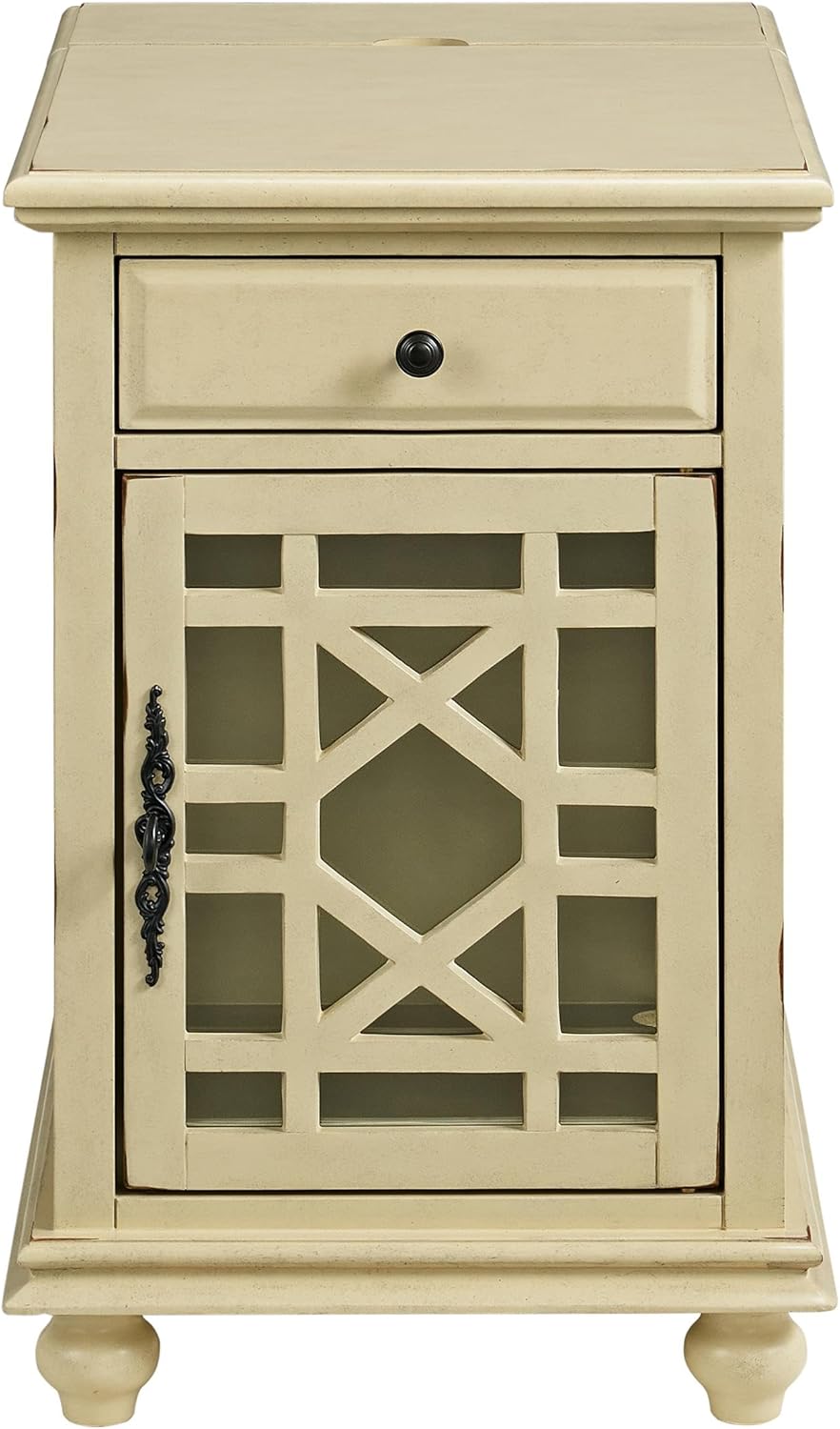 Martin Svensson Home Elegant Chairside End Table with Power, Antique Cream White
