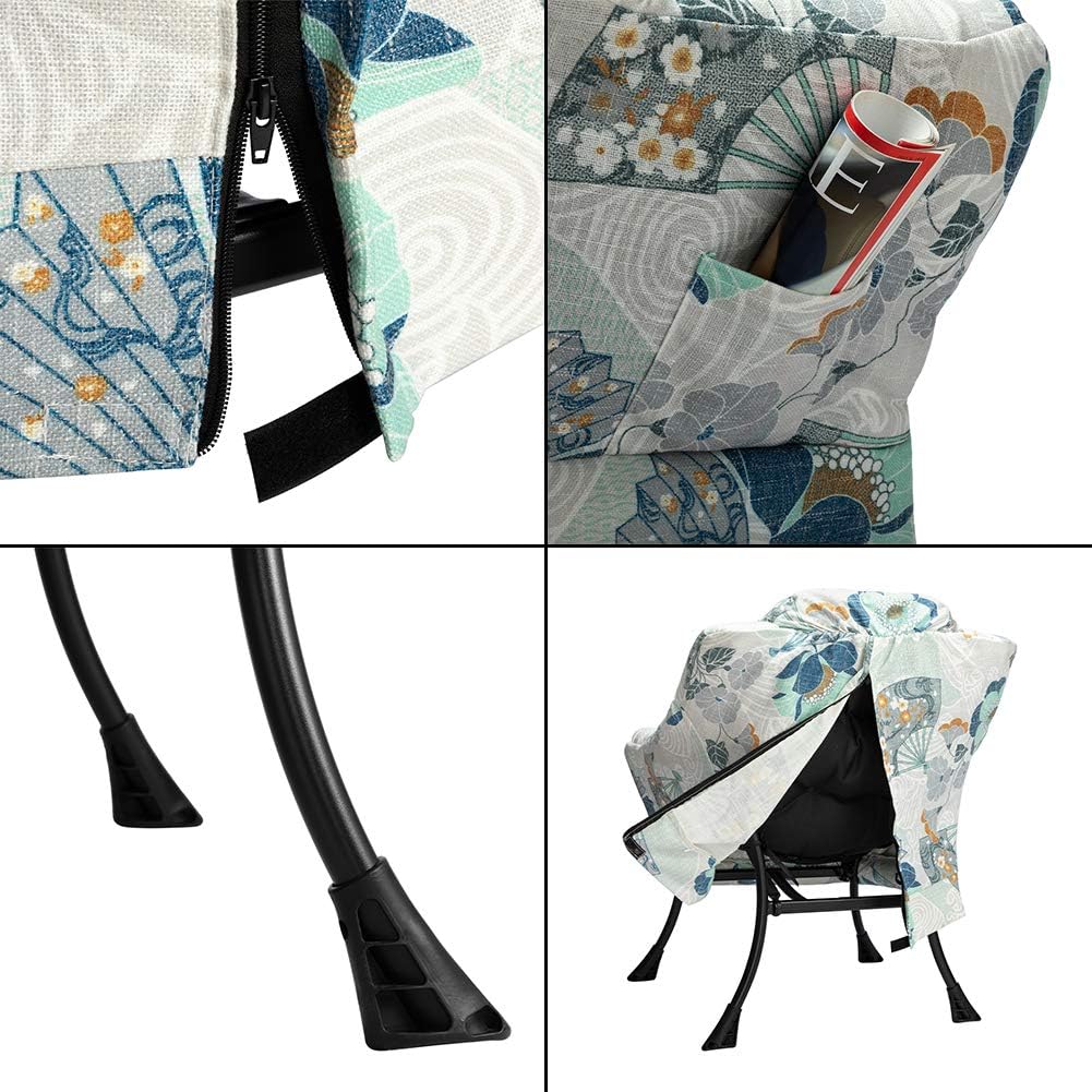 HollyHOME Modern Fabric Large Lazy Chair, Accent Oversized Comfy Reading Chair, Thick Padded Cozy Lounge Chair with Armrest, Steel Frame Leisure Sofa Chair for Living Room, Bedroom, Dorm, Fan Print