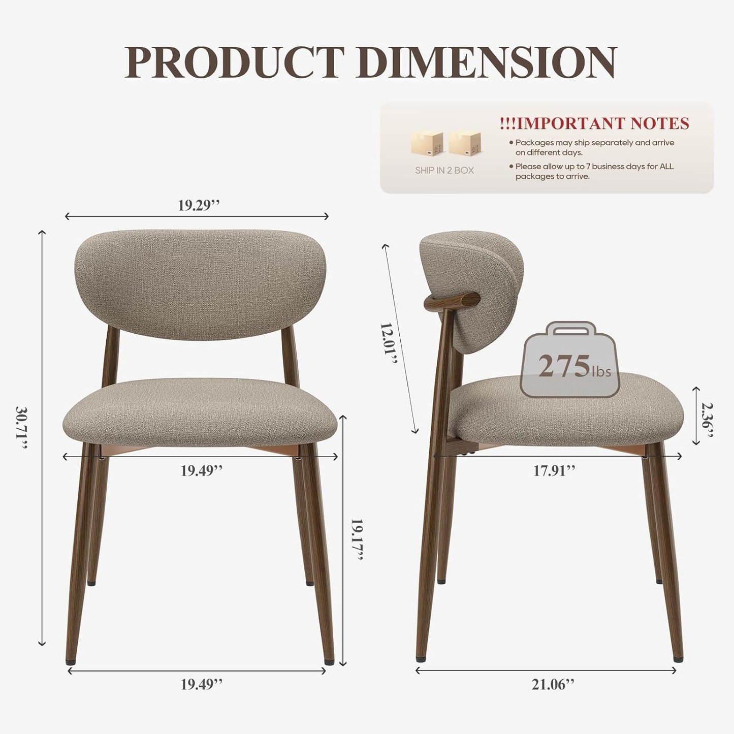 Dining Chairs Set of 4, Ergonomic Fabric Upholstered Seating with Wood Look Metal Legs and Anti Slip Pads, for Home and Restaurant Use, Camel