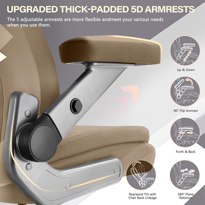 650LBS Large Heavy Duty Office Chair with 5D Flip Arms,Comfy Big and Tall Executive Office Desk Chair with Pocket Spring Cushion,High Back Computer Chair with Lumbar Support,Dual Rubber Wheel