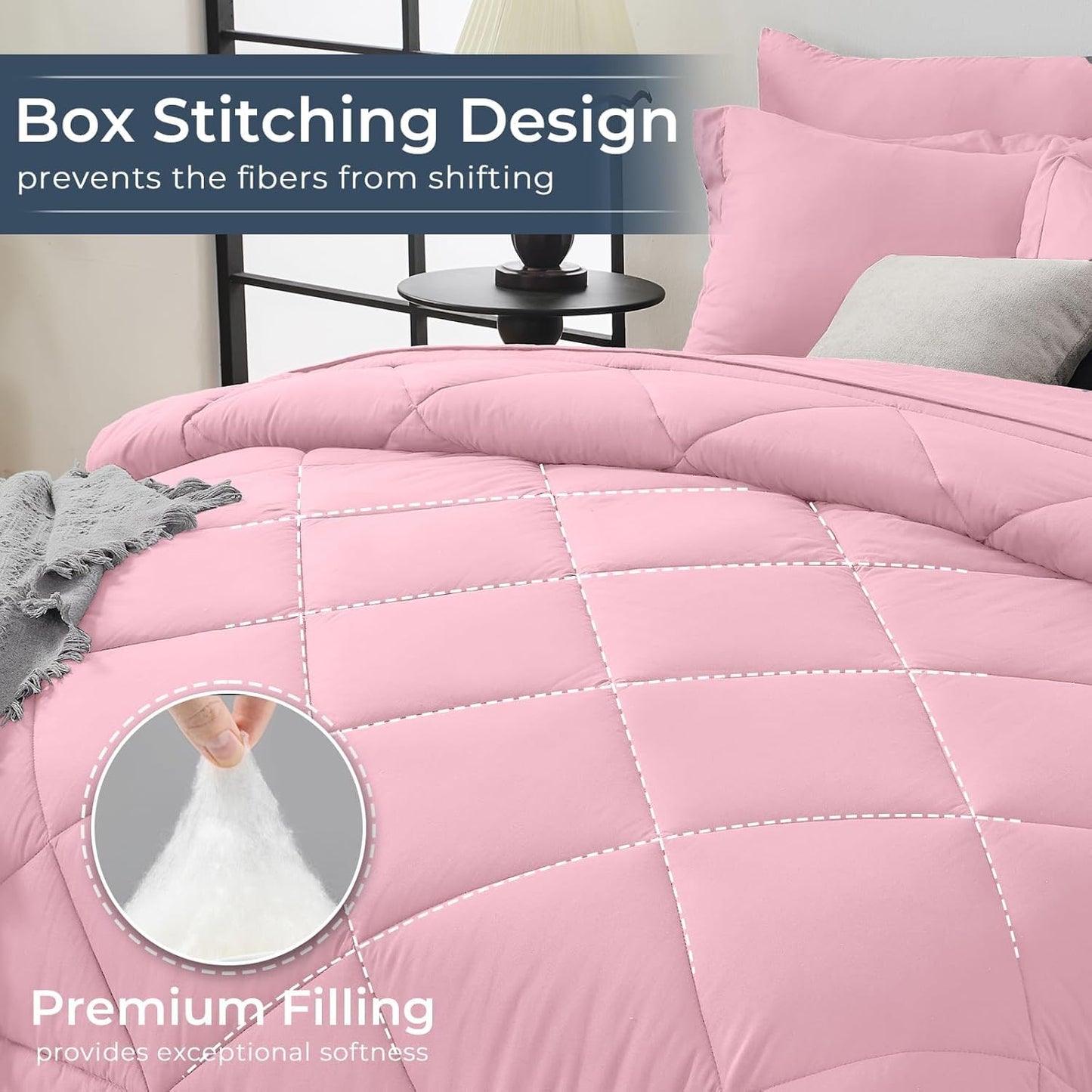 HEVUMYI Pink Twin Comforter Set - 5-Piece All Season Bed in a Bag Twin, Ultra Soft Bedding Set with Comforter, Flat Sheet, Fitted Sheet, Pillowcases, Pillow Shams, Pink