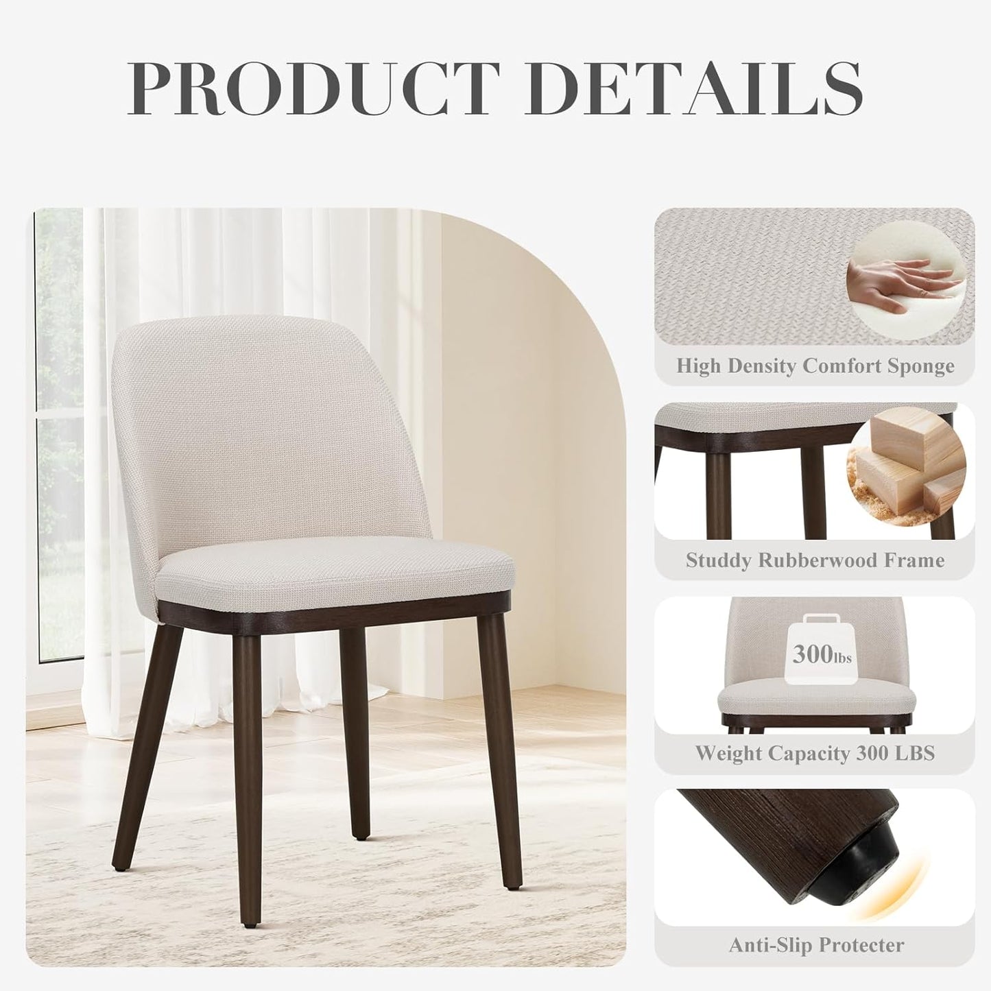 COLAMY Upholstered Dining Chairs Set of 4, Modern Kitchen Chairs with Back, Fabric Side Dining Room Chairs with Wood Legs for Kitchen Dining Room Restaurant, Beige