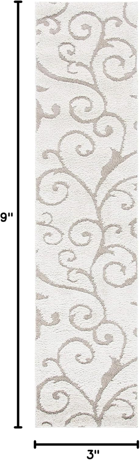 SAFAVIEH Florida Shag Collection Runner Rug - 2'3" x 9', Ivory & Beige, Scroll Design, Non-Shedding & Easy Care, 1.2-inch Thick Ideal for High Traffic Areas in Living Room, Bedroom (SG455-13LT)