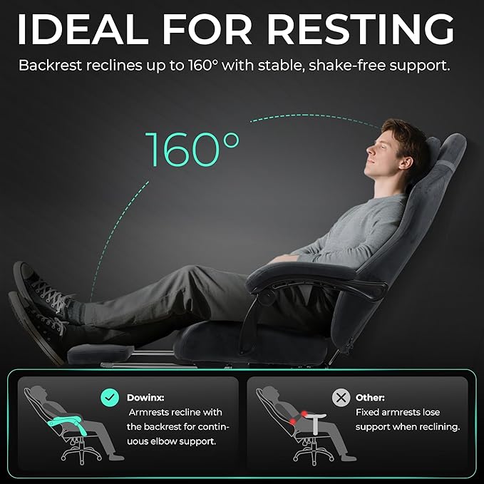 Dowinx Big and Tall Gaming Chair, Suede Fabric Game Chair with Pocket Spring Cushion, High Back Gamer Chair Ergonomic with Footrest for Adults Office, 440LBS, Grey