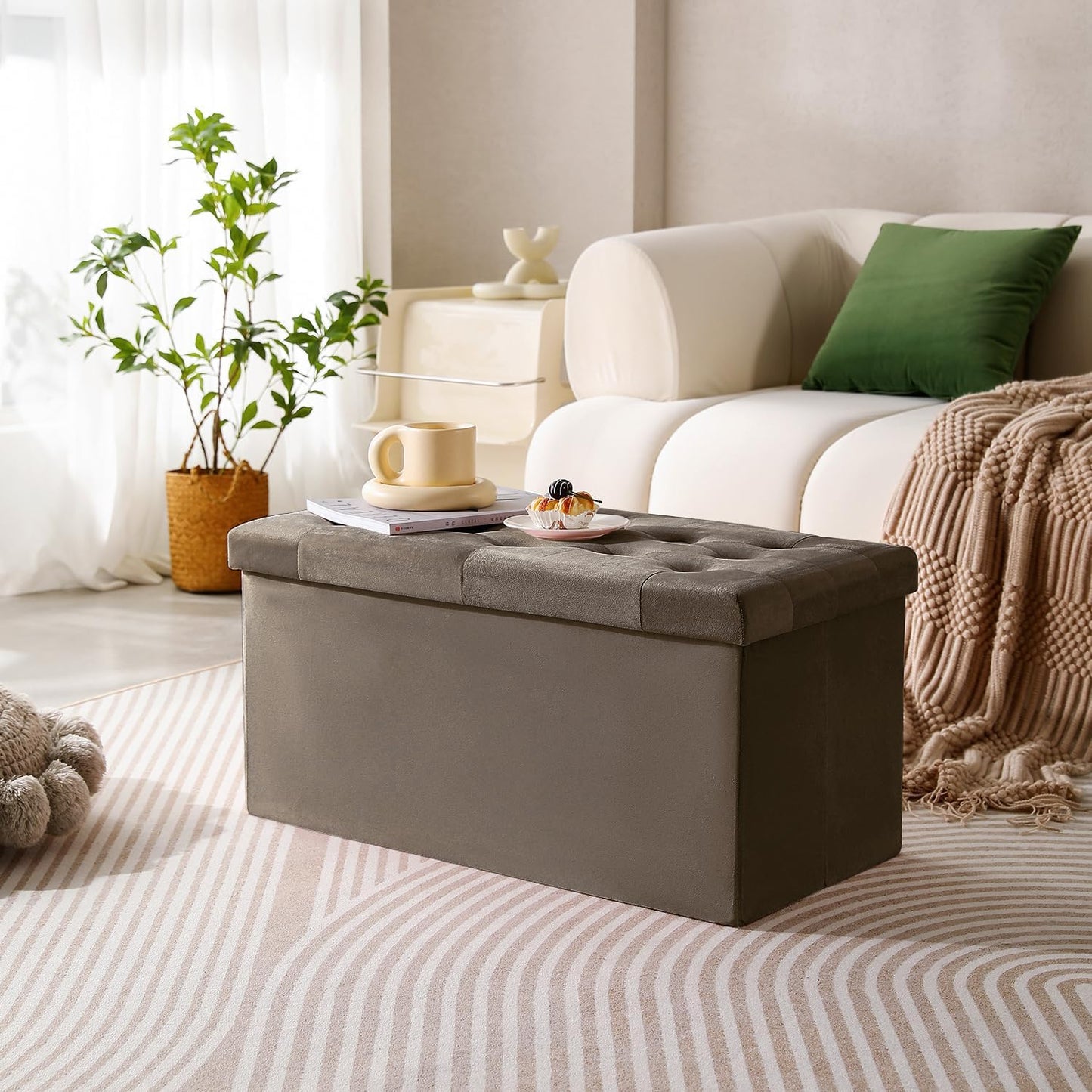 PRANDOM Extra Large Ottoman with Storage [1-Pack] Velvet Folding Small Square Foot Stool with Lid for Living Room Bedroom Coffee Table Dorm Dark Coffee 30.5x15x15 inches