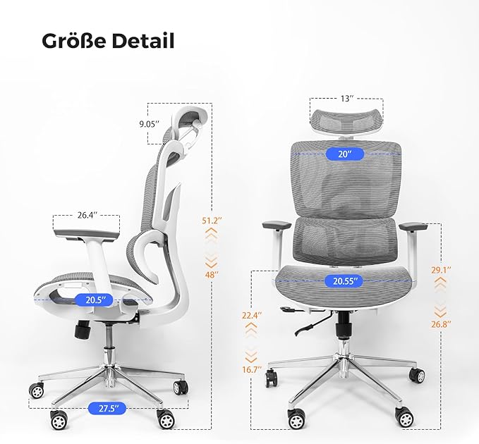 NearHub Ergonomic Office Chair for Big and Tall Max 400Lbs Heavy-Duty Office Gaming Chair with Adjustable Features, High-Back Design, and Premium Comfort for Home Office, EC20