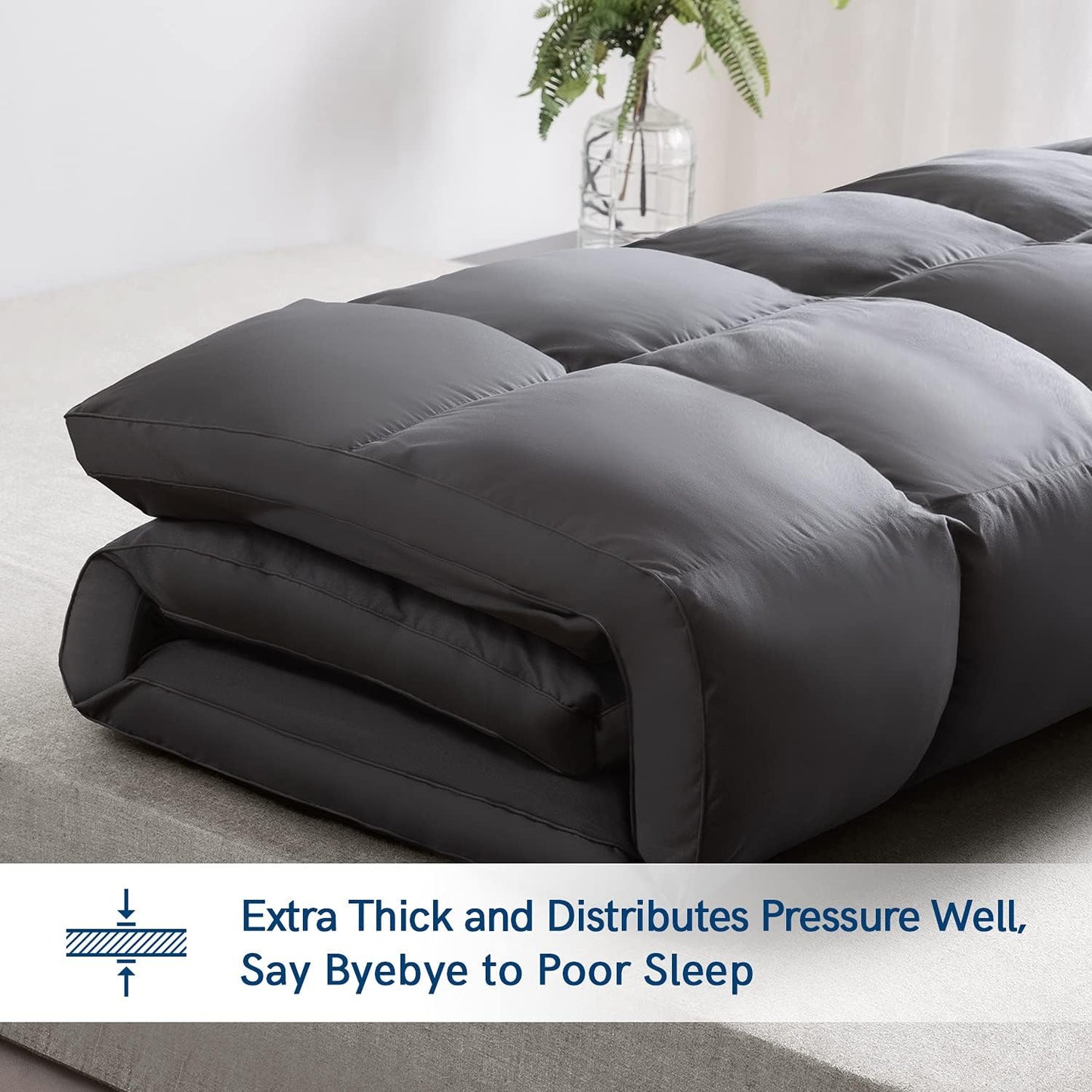 ELEMUSE Full Grey Mattress Topper for Back Pain, Extra Thick Mattress Pad Cover, Plush Soft Pillowtop with Elastic Deep Pocket, Overfilled Down Alternative Filling