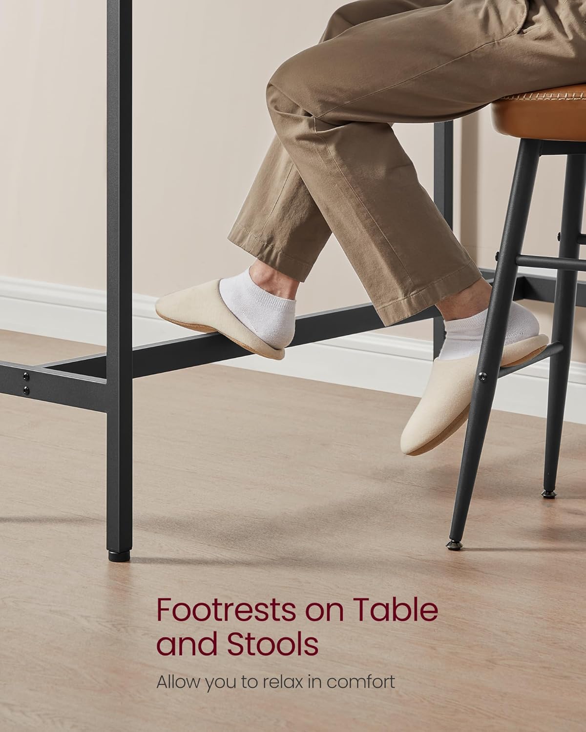 VASAGLE Bar Table, Narrow Long Kitchen Dining Table, Sturdy Metal Frame, Industrial, 15.7 x 55.1 x 35.4 Inches, Rustic White and Ink Black ULBT140B73
