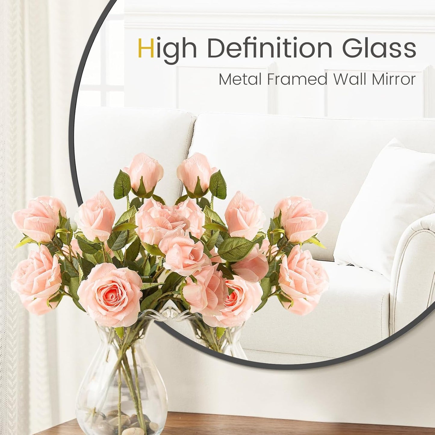 HOMECOOKIN Round Wall Mirror 28" Black Circle Mirror for Bathroom with Metal Framed, Round Gold Mirror for Wall Decor, Vanity, Entryway Living Room