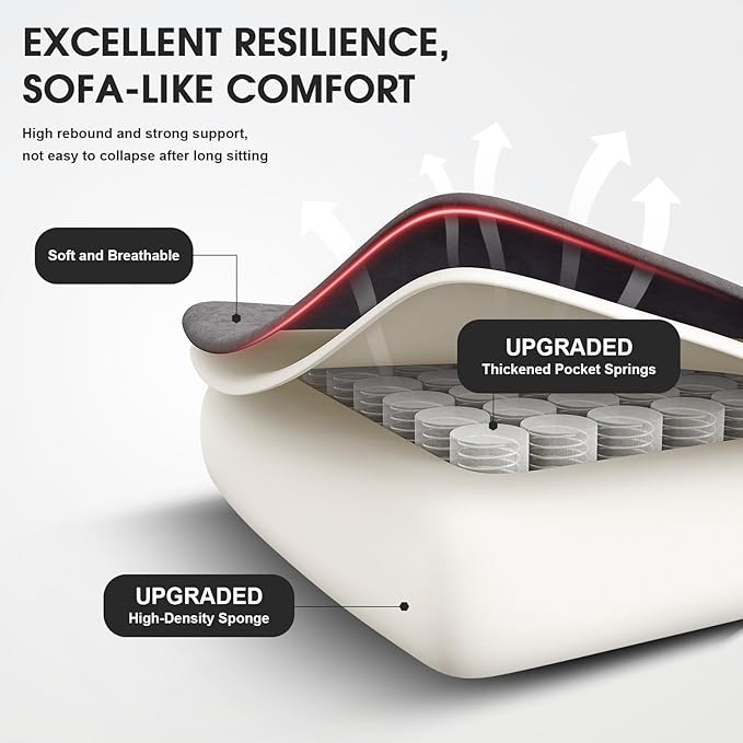 Gaming Chair, Fabric Computer Office Chair with Massage, Ergonomic Chair with Footrest Lumbar Support, Pocket Spring Widened Cushion Metal Legs 350LBS Light Gray