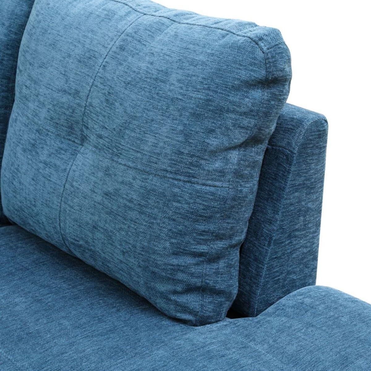 Blue L-Shaped 3-Piece Flannel Sofa with Storage Ottoman Set, Sectional Couch Sofa Set for Living Room, Office, Small Space