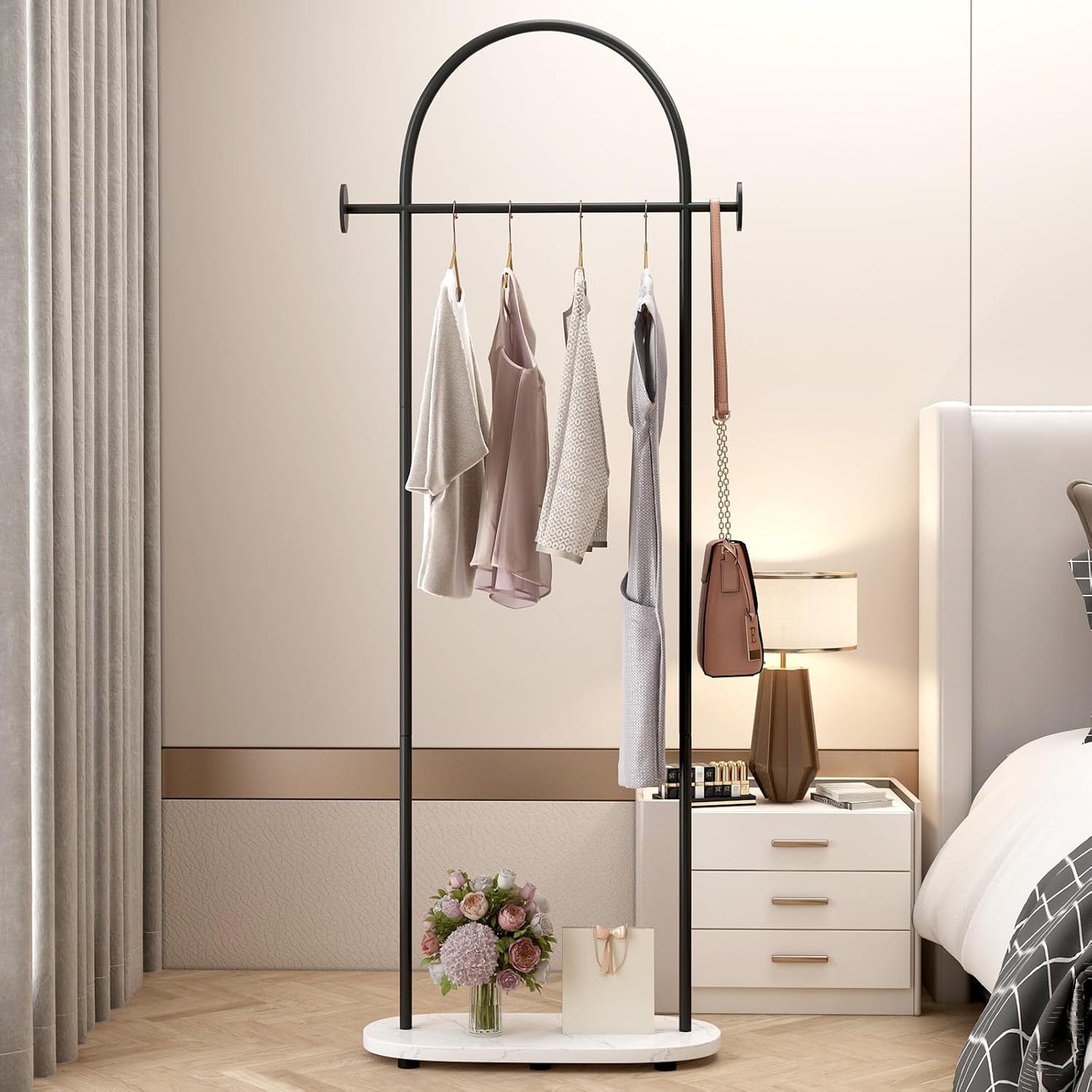 Black Clothing Racks, Modern Industrial Clothes Rack with Shelf, Heavy Duty Freestanding Coat Rack, Metal Coat Hanger Stand with Hooks for Boutique Office