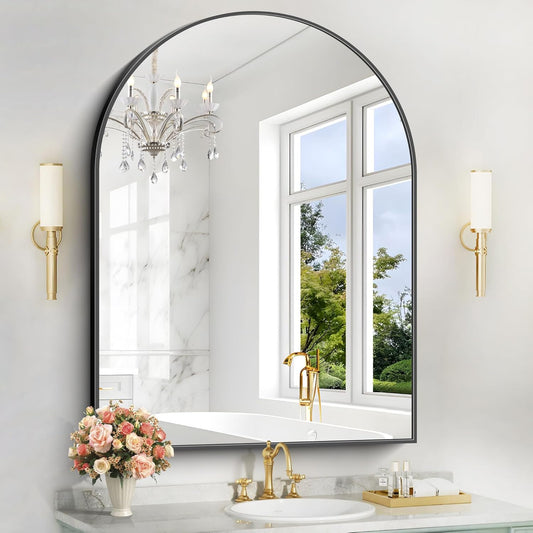 Arched Bathroom Mirror, 36x48IN Black Bathroom Mirror with Metal Frame, Wide Wall Mounted Mirrors Decor Modern Dresser Mirror for Bedroom Living Room Entryway
