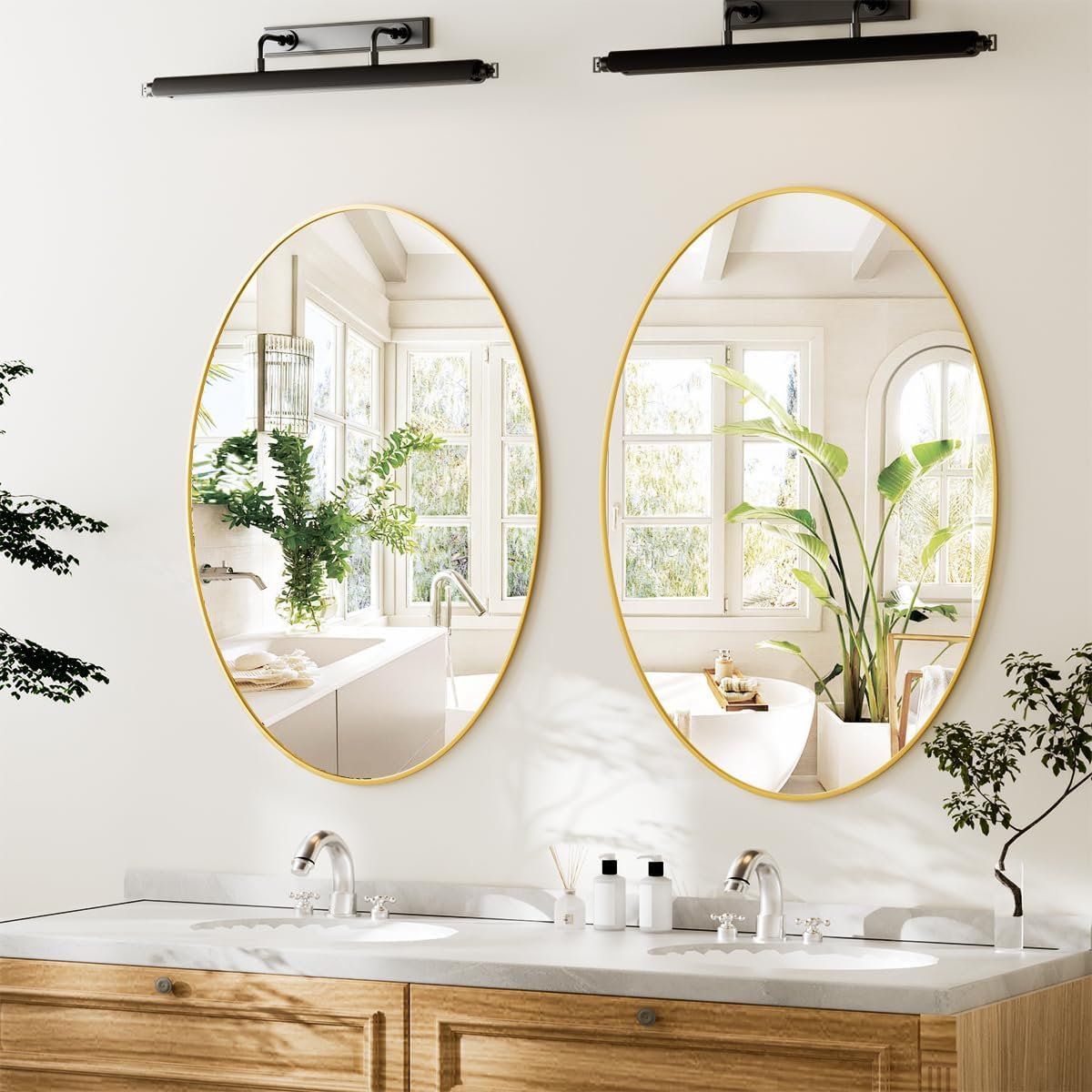 Koonmi Gold Oval Bathroom Mirror, 20"x28" Bathroom Vanity Mirror, Oval Mirror for Bedroom Living Room Entryway, Hangs Horizontal or Vertical