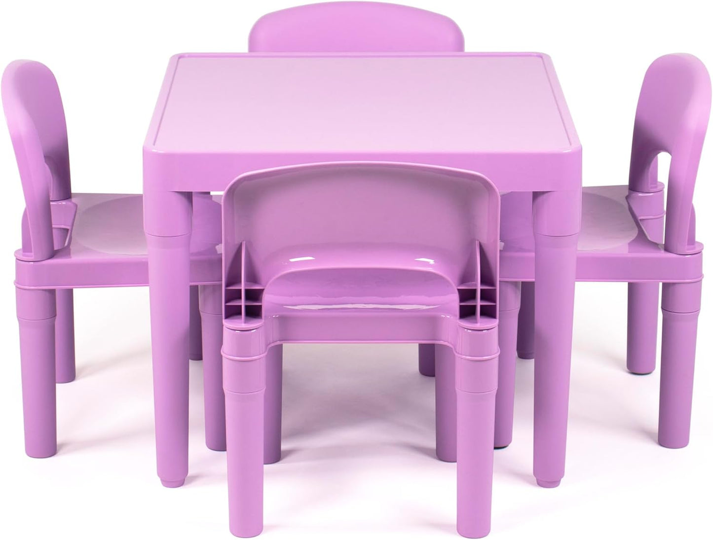 Humble Crew Kids Plastic Table and 4 Chairs Set, Purple Square Table with Lightweight Chairs, Toddler Playroom Activity Furniture for Ages 3-6, Easy Snap-Together Assembly