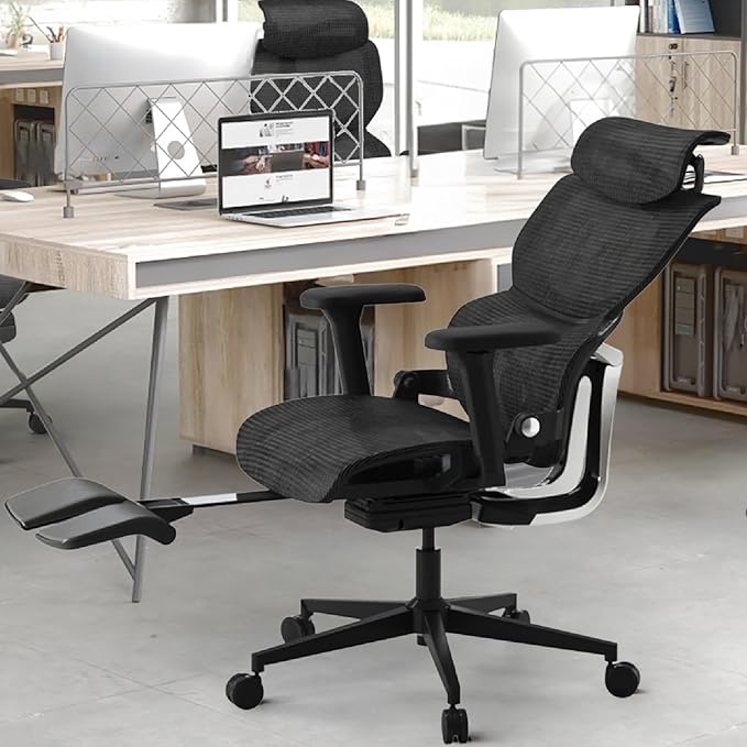 Ergonomic Mesh Office Chair with Footrest, Home Office Executive Chair with Lumbar Support, Ergonomic Computer Gaming Chair with Tilt Lock,Backrest, Home Desk Chair with High Back(Black)