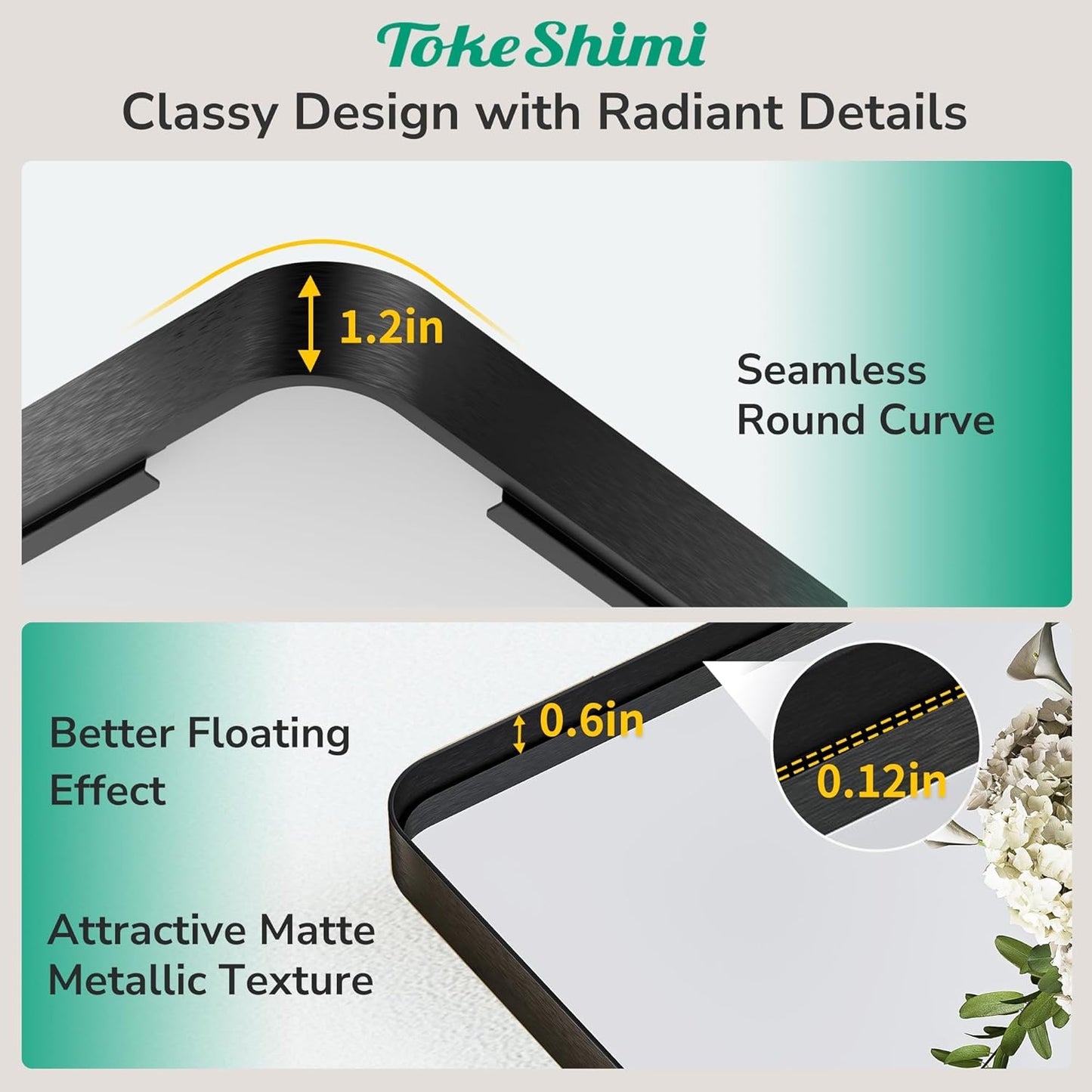 TokeShimi 30x36 Black Mirror for Bathroom,Modern Bathroom Vanity Mirror,Tempered Glass,Matte Black Aluminum Framed Mirror(Horizontal/Vertical)