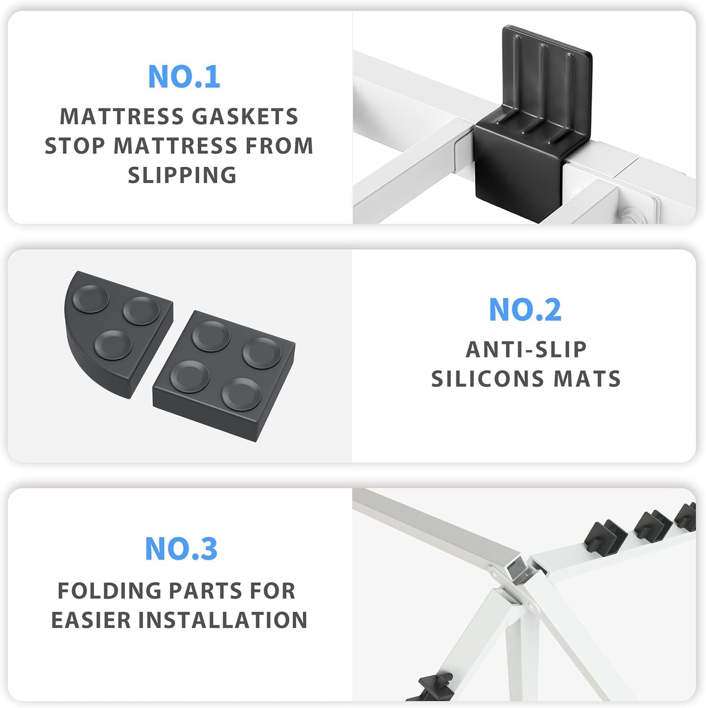 18 Inch King Size White Bed Frame, 3500Lbs Heavy Duty Metal Platform with Round Corner Legs Mattress Slide Stopper, Steel Slat Support No Box Spring Needed, Noise Free, Non-Slip, Easy Assembly