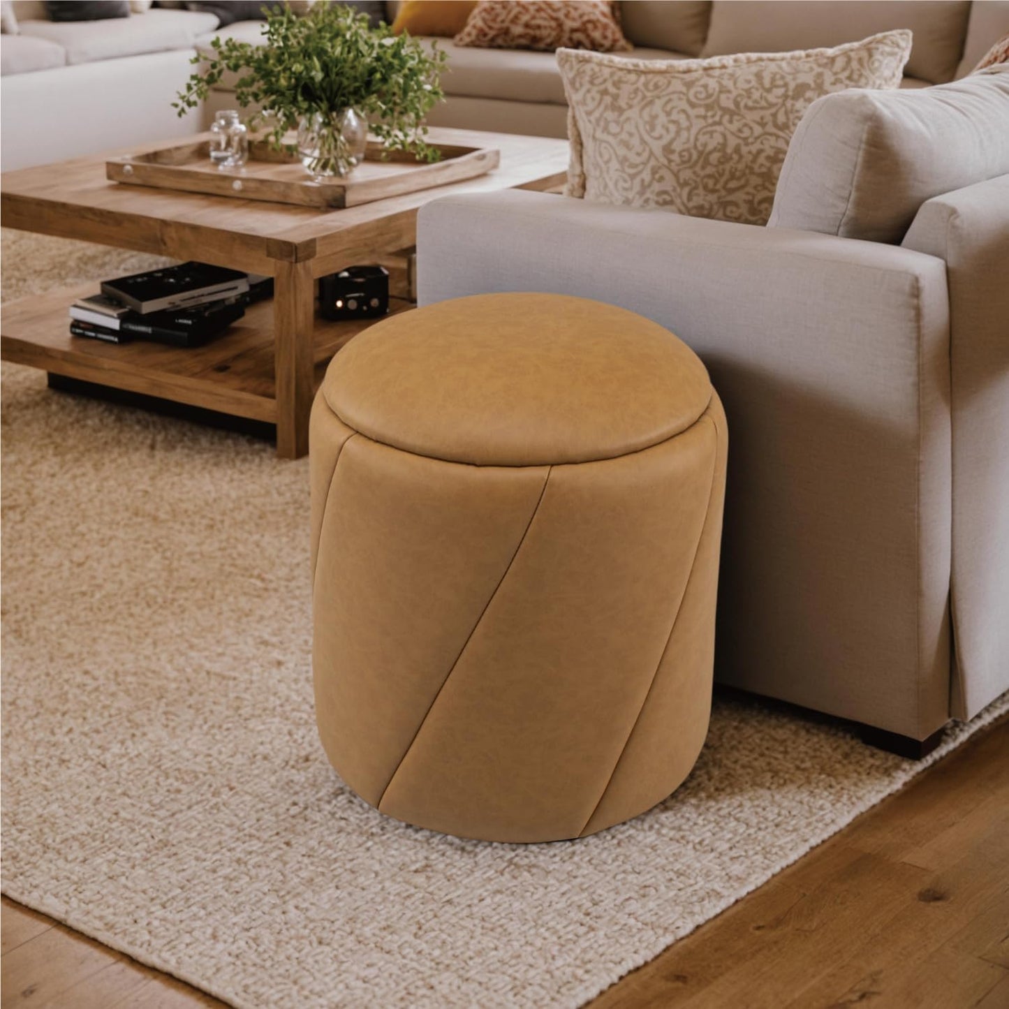 Get Set Style Modern Round Ottoman with Soft Padded Seat, Multifunctional Vanity Chairs for Makeup, Upholstered Footrest Stool Ottoman Foot Stool for Living Room, Bedroom