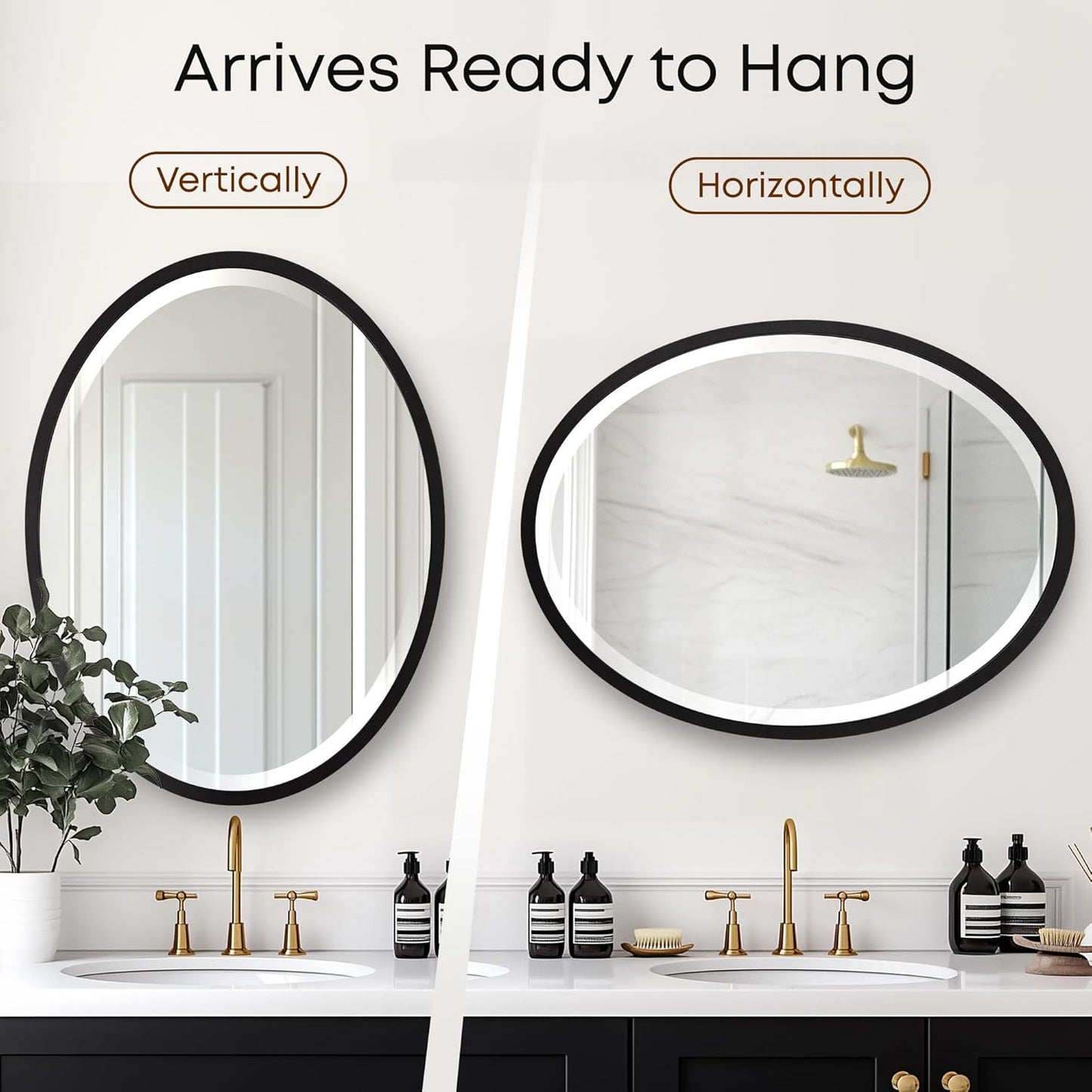 OVALCREST - Oval Wooden Beveled Wall Mirror for Home Decor, Bathroom, Vanity, Bedroom, Living Room, Hallway - London Style (Matte Black) 23.1 x 29.1
