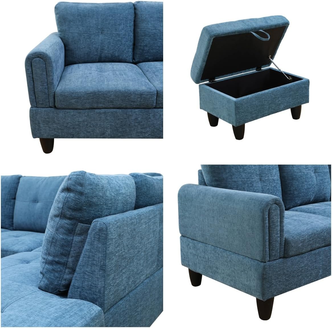 NAYSAYE Sectional Couch with Ottoman Storage, L Shaped Couch Sofa Furniture Sets, Modern Comfy Modular Comfy Sofa for Living Room Bedroom, Office and Apartment, Blue