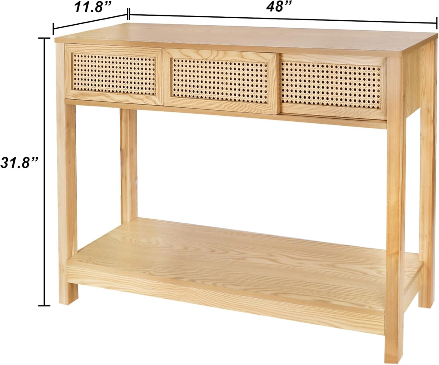 ZYBT Long Console Table, Console Tables for Entryway, Modern Narrow Wood Rattan Entryway Couch Hallway Boho Sofa Table with Storage Drawers for Living Room