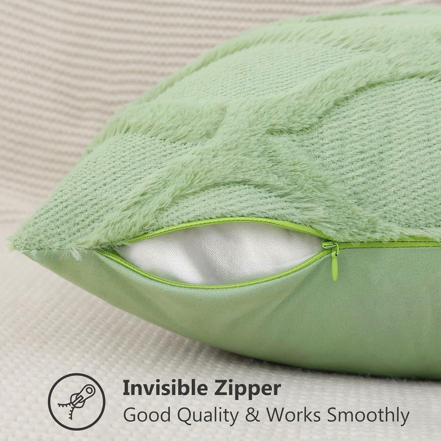 decorUhome Throw Pillow Covers 12x20 Inch Set of 2, Soft Plush Faux Fur Wool Lumbar Sage Green Couch Pillow Covers, Decorative Neutral Pillow Cases for Bed Sofa Living Room Home Decor