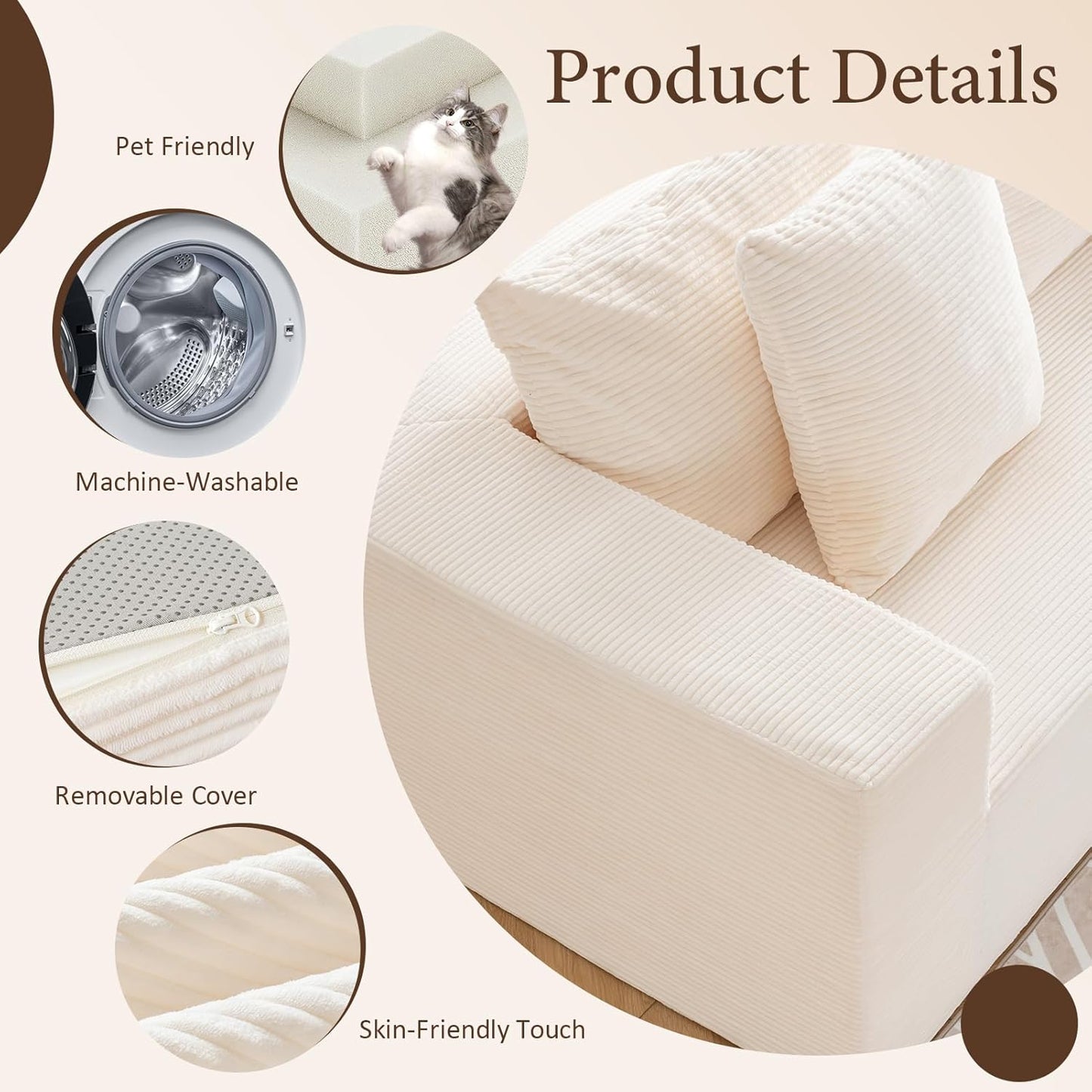 INGEROOM 108" Cloud Sectional Couch with L-Shape Chaise, Modular Sofa Memory Foam, Boneless Sofa with Movable Ottoman, Upholstered Couches for Living Room Bedroom, No Assembly Required, Beige