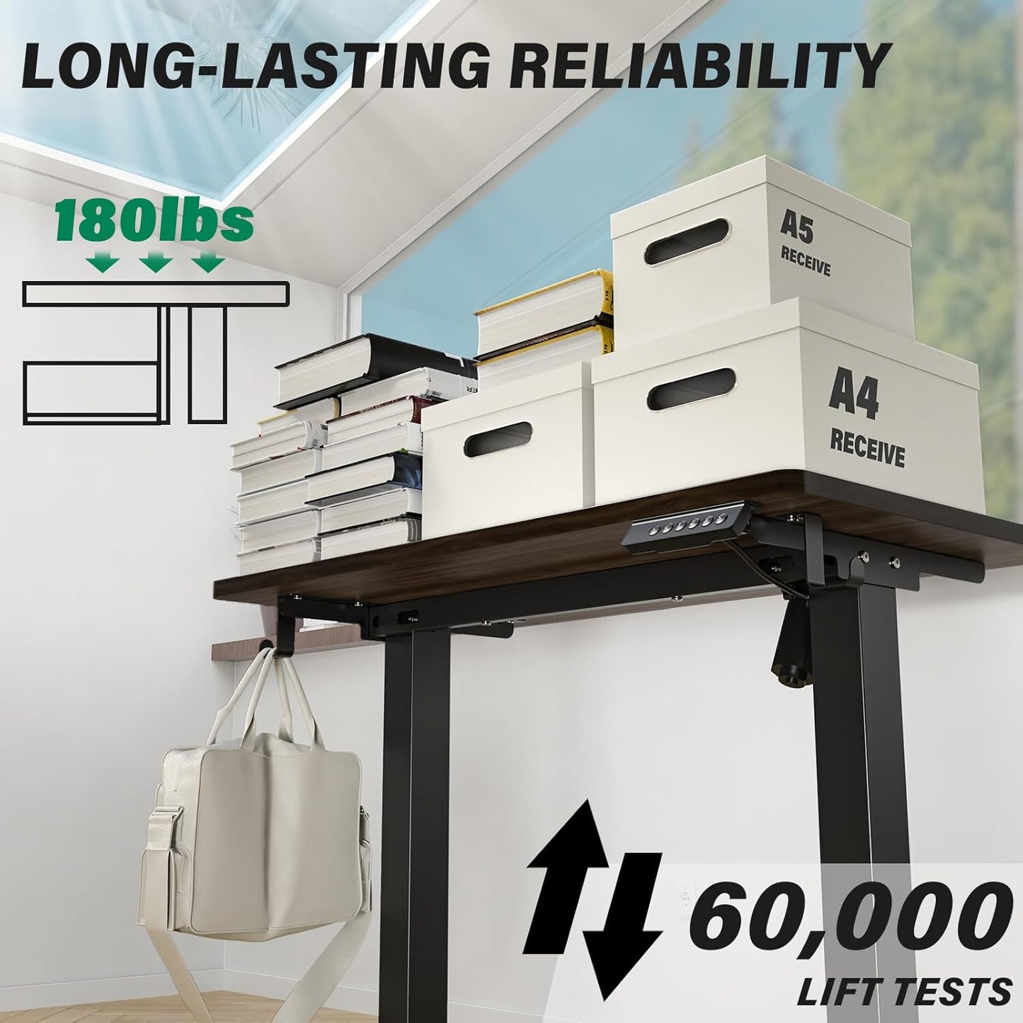 Kingant Standing Desk Height Adjustable Small Electric Stand Up Desks [35 x 20 Inch] - Ergonomic Sit Stand Desk Rising Desks for Home Office Computer Desk Stand Desk Workstation with Cable Management