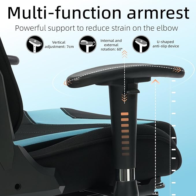 Fabric Gaming Chair, Skin-Friendly and Breathable, Manufactured by A Reputable Manufacturer, Safe and Stable, Specially Designed for Gaming.with Footrest Mg(1005-LightBlue)
