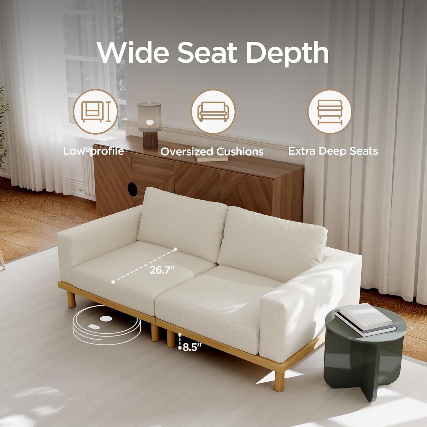 Acanva Minimalist Modular Sectional Sofa for Living Room, Wide & Deep Seat Convertible Furniture Set with Metal Frame and Movable Covers, Loveseat, Off White