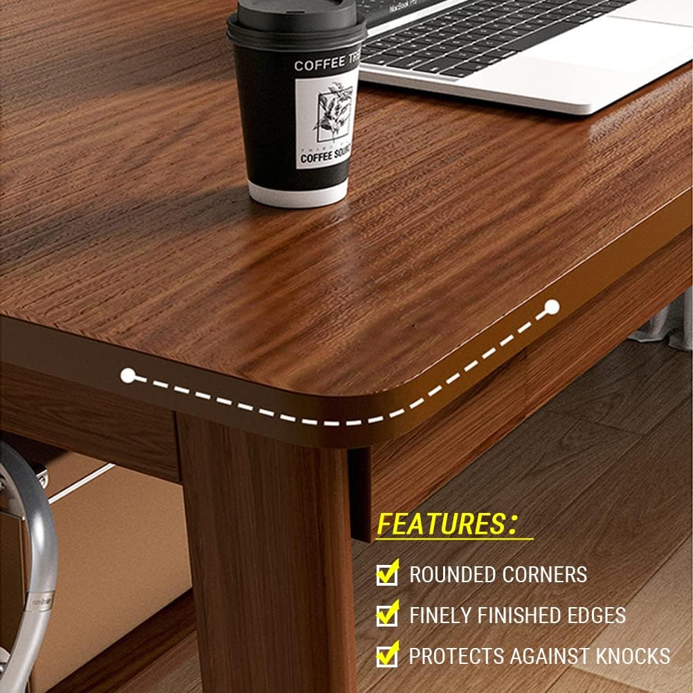 Mid-Century Long Desk Table - 63" Simple Modern Extra Long 2-Person Wood Computer Workstation for Home Office Work in Walnut, 63" W x 24" D