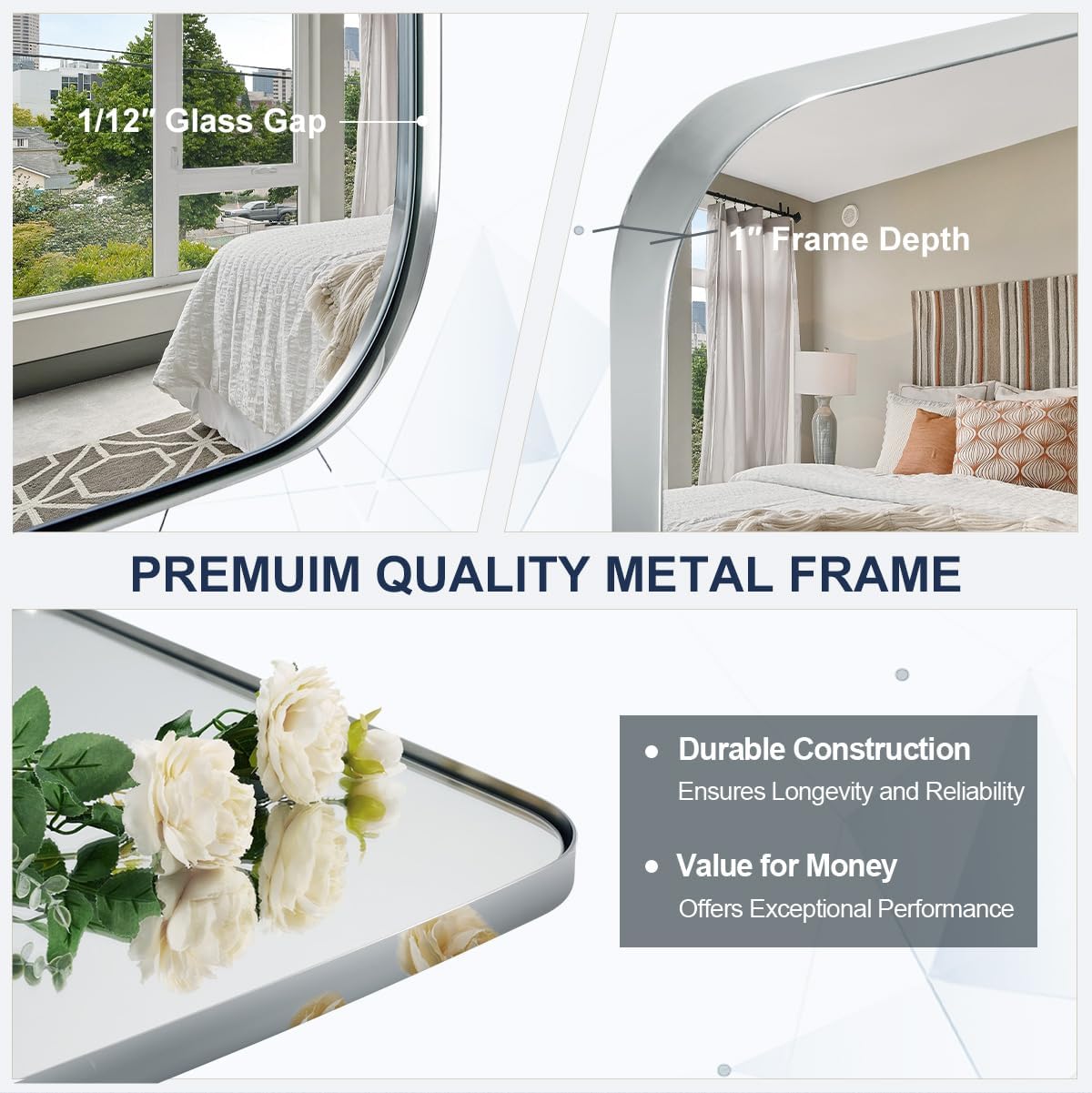 ANDY STAR Chrome Bathroom Mirror, 24x36 Inch Polished Chrome Oval Mirror for Bathroom with Stainless Steel Metal Frame, Oblong Mirror for Living Room, Entryway