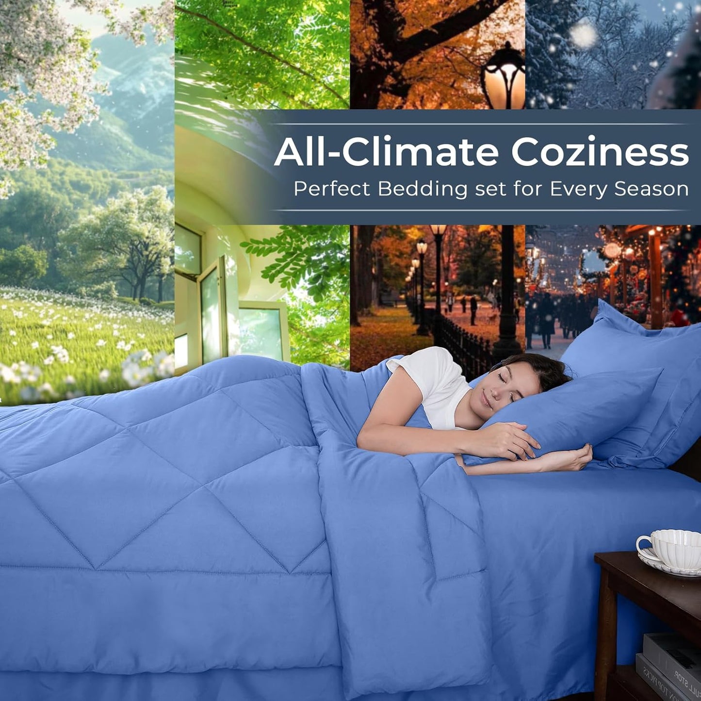 HEVUMYI Royal Blue Cali-King Comforter Set - 7-Piece All Season Bed in a Bag Cali-King, Ultra Soft Bedding Set with Comforter, Flat Sheet, Fitted Sheet, Pillowcases, Pillow Shams