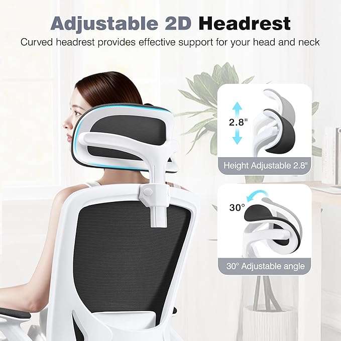 Home Office Desk Chairs, Ergonomic Office Chair with Lumbar Support, Headrest, Flip-up Armrests, Comfy Desk Computer Chair for Gaming, Work, White