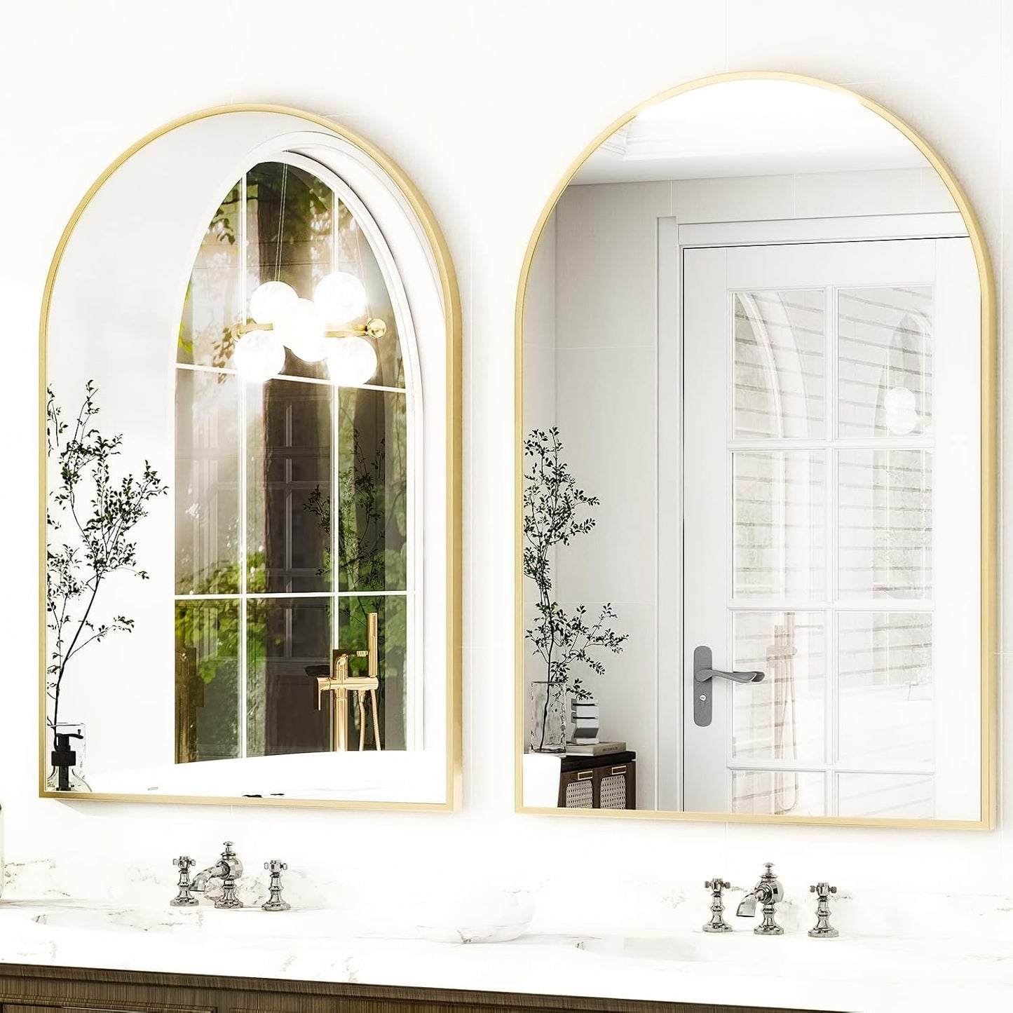HARRITPURE Arched Wall Mirror – 30"x40" Arch Bathroom Mirror Metal Frame Vanity Mirror for Bedroom, Entryway Dresser Decor, Gold