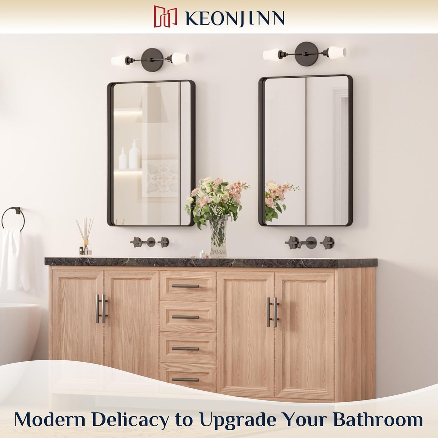 Keonjinn Black Bathroom Mirror, 20 x 30 Inch Rounded Rectangle Matte Black Bathroom Mirrors for Over Sink, Farmhouse Mirror with Seamless Frame, HD Tempered Glass Vanity Mirror(Horizontal/Vertical)