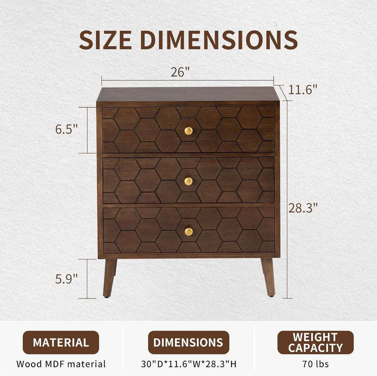 COSIEST Modern End Table w 3 Storage Drawers, Night Stand w Honeycomb Pattern, Small Wood Chest, Accent Cabinet for Bedroom, Living Room